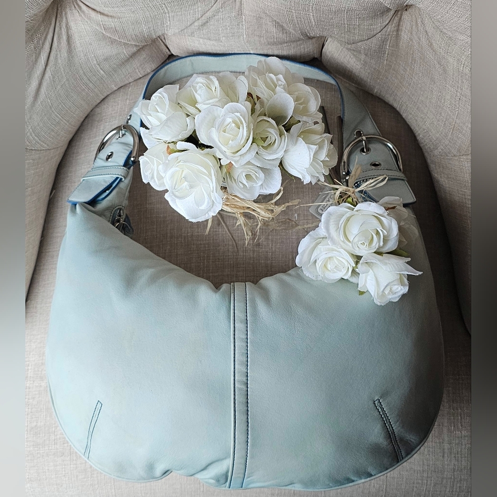 Vintage Coach Nappa Tortilla "Tort" Ergo Slouch Hobo Bag # 9619 ( Aqua ) - Picture 8 of 16